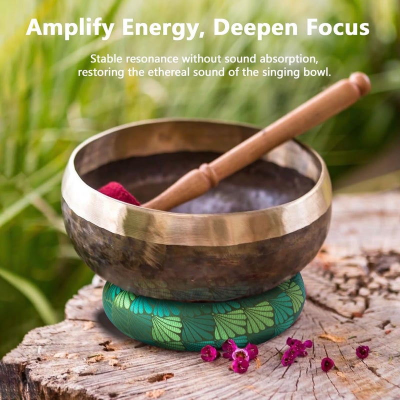 UPCEED Singing Bowl Cushion for Tibetan Singing Bowls, Handmade Silk Brocade Round Cushion Pillow for Sound Healing and Crystal Sound Bowls Accessories(ForestGreen,6.7 Inch) - Image 5
